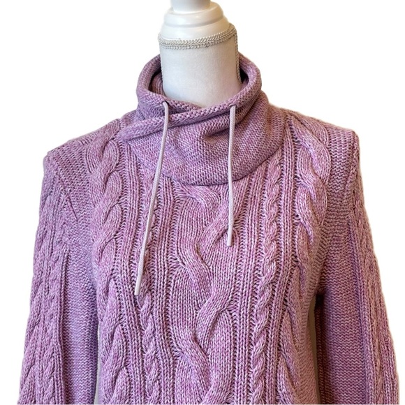 L.L. Bean Sweater Purple Double L Mixed Cable Knit Funnelneck Sweater Medium - Picture 2 of 12
